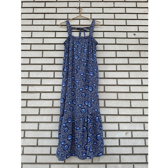 Old Navy Sleeveless Tie-Back Cutout Maxi Swing Dress Dark Sea Blue Print - Picture 3 of 14